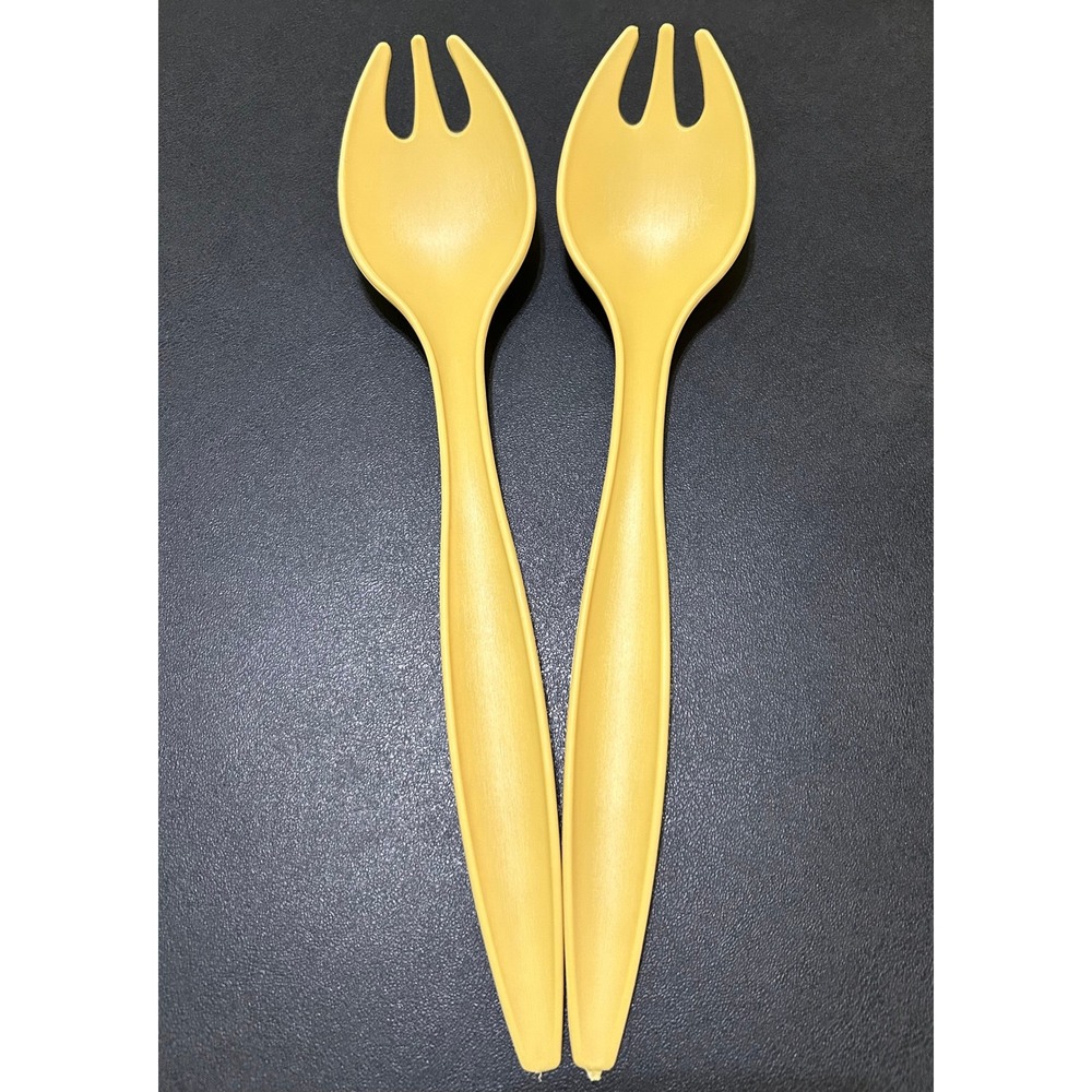 VTG 70s Tupperware Salad Servers Harvest Gold Spork Tongs Retro Kitchenware MCM